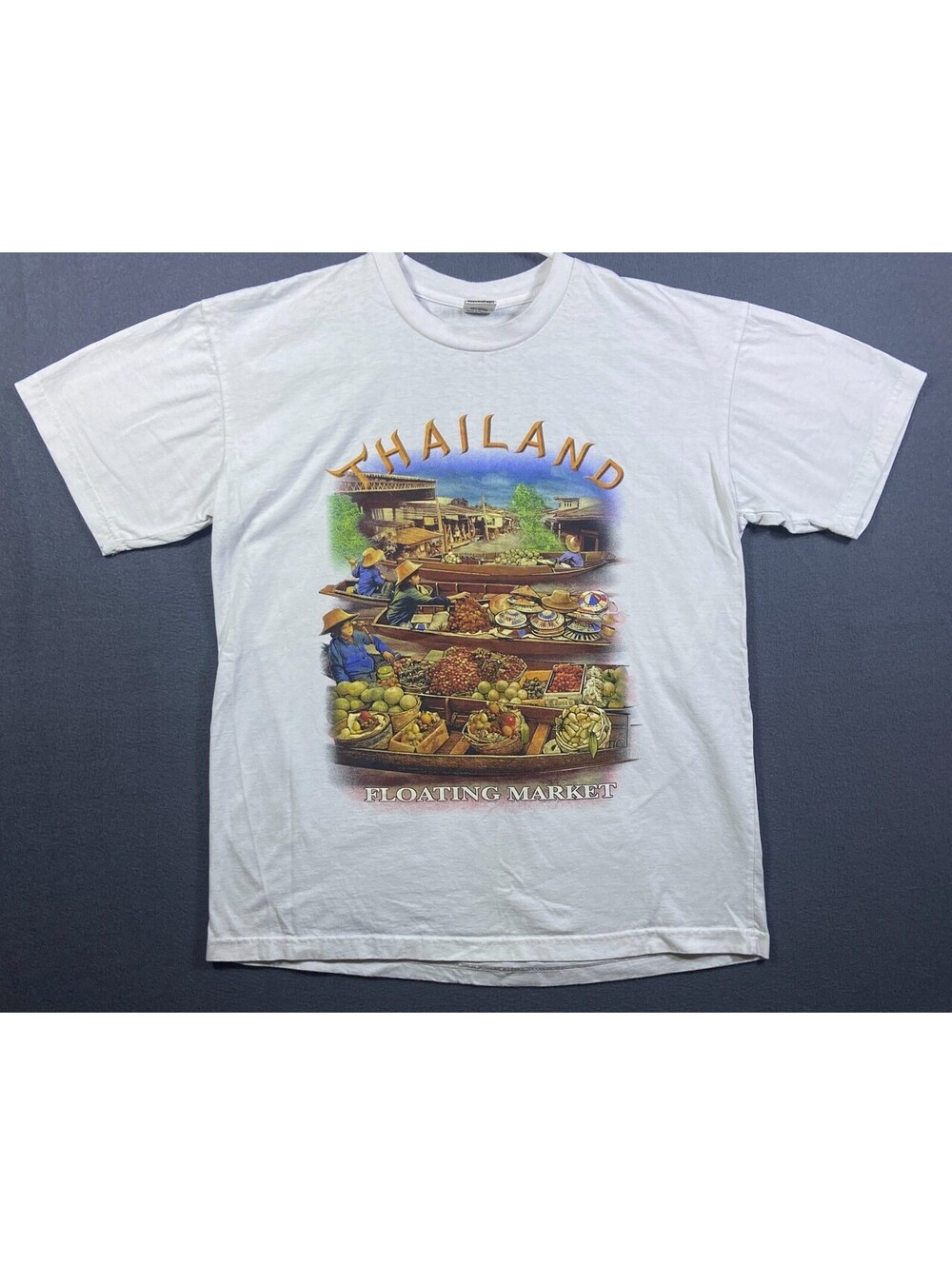 FLOATING MARKET RATCHABURI, THAILAND VINTAGE T-SHIRT LARGE COLOUR TAKINGNESS EUC